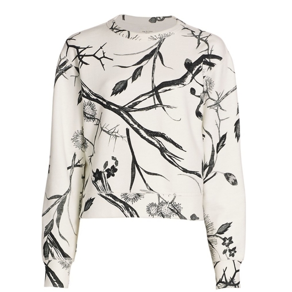 Rag & Bone Floral Long Sleeve Crew Neck Sweatshirt Black White nwt - Picture 12 of 12